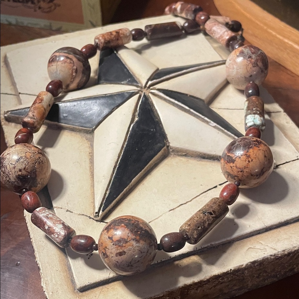 Natural Jasper Stone Beaded Necklace 18”